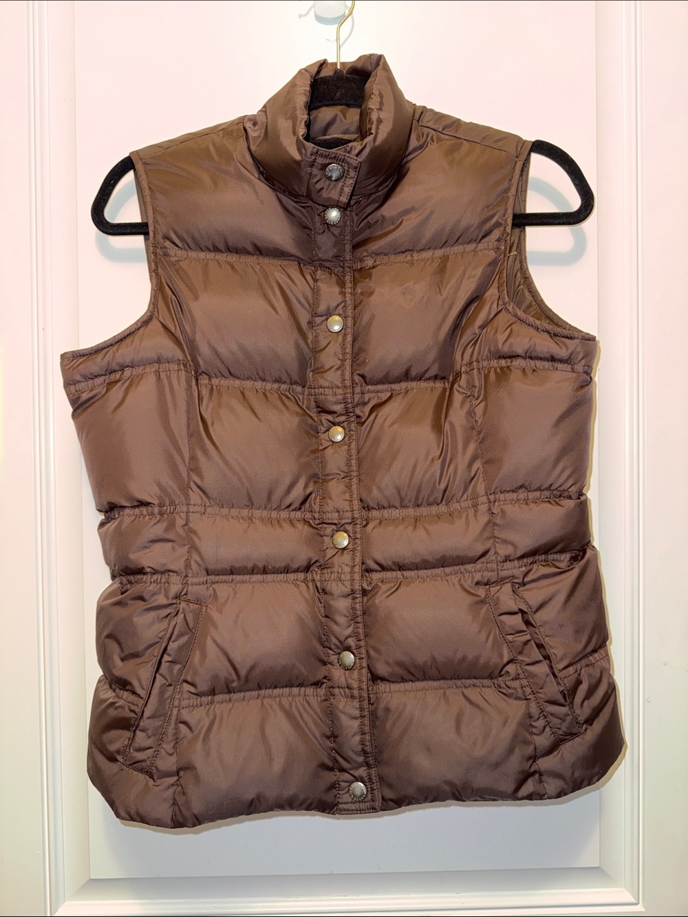 Lands End women’s down puffer vest XS chocolate brown, like new condition